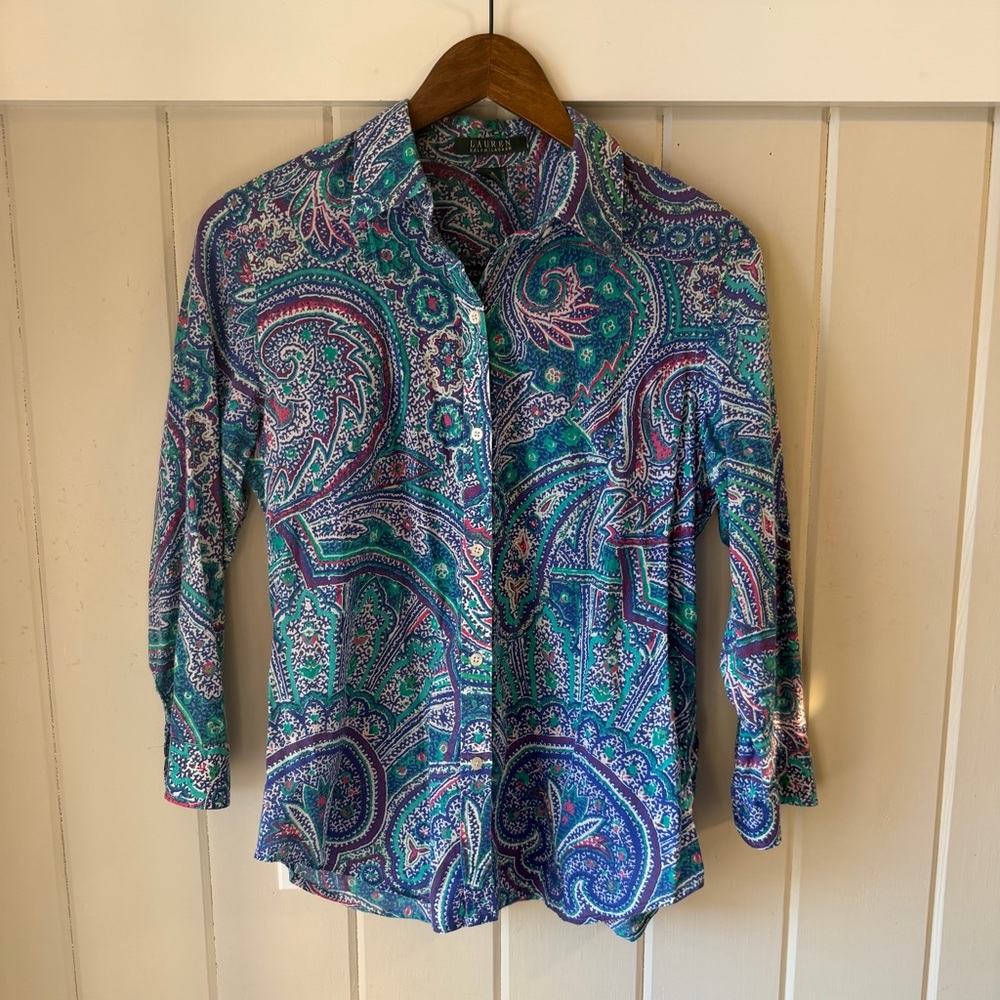 Lauren Ralph Lauren Multicolor Paisley Shirt, Lightweight, Size Medium
